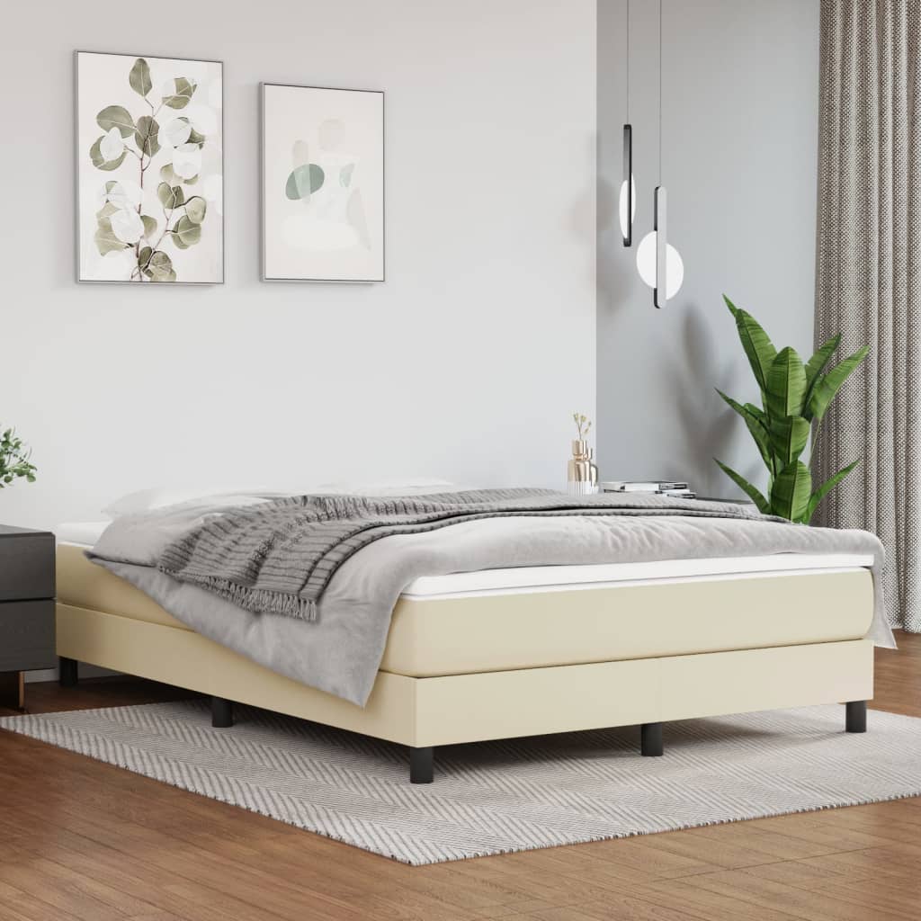 vidaXL Estructura de cama sin colchón cuero sintético crema 140x200 cm