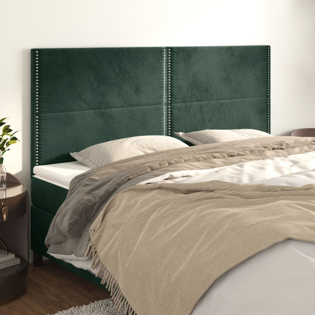 vidaXL Cabeceros 4 unidades de terciopelo verde oscuro 90x5x78/88 cm