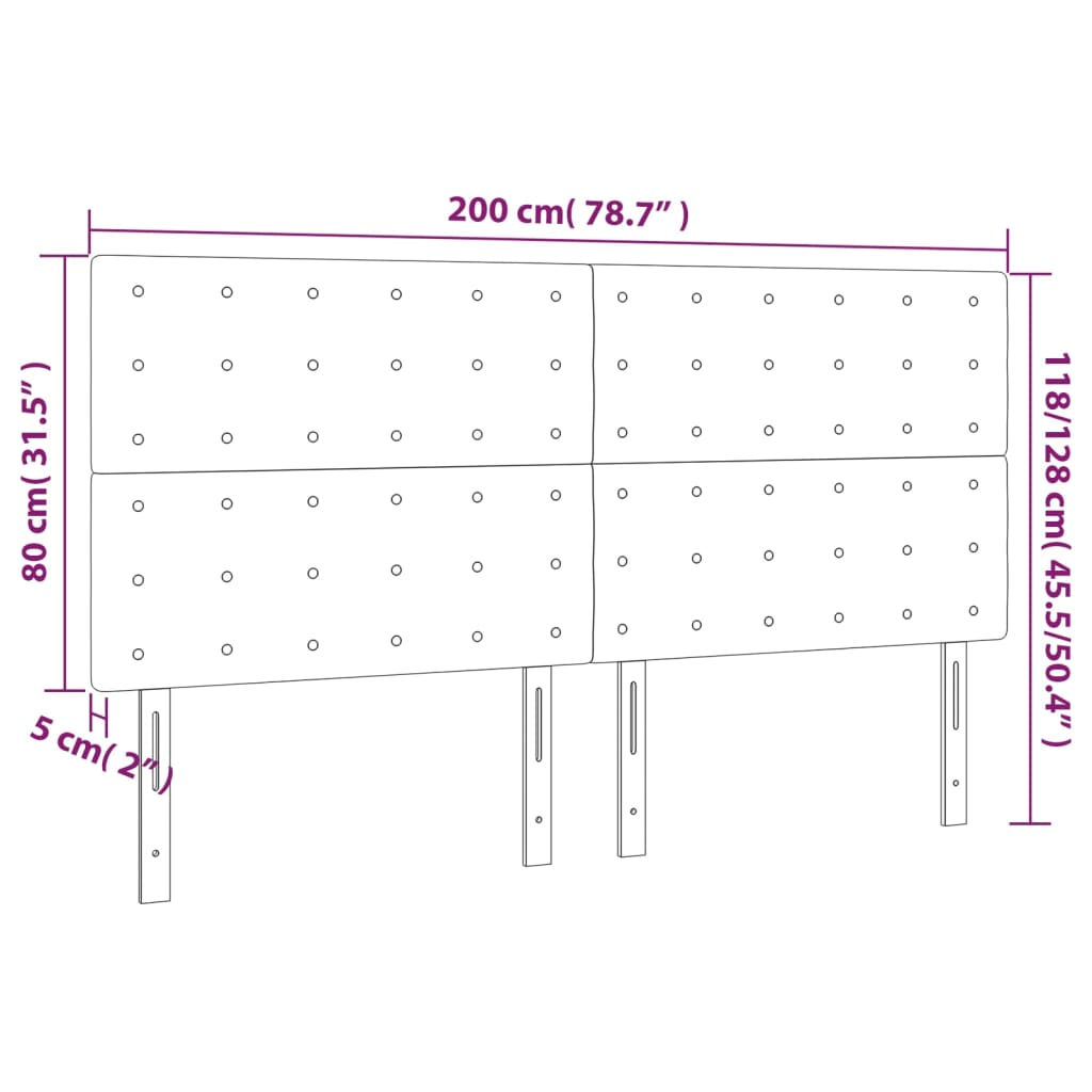 vidaXL Cabeceros 4 unidades de cuero sintético gris 100x5x78/88 cm