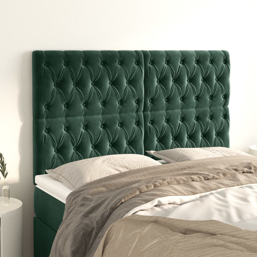 vidaXL Cabeceros 4 unidades de terciopelo verde oscuro 72x7x78/88 cm