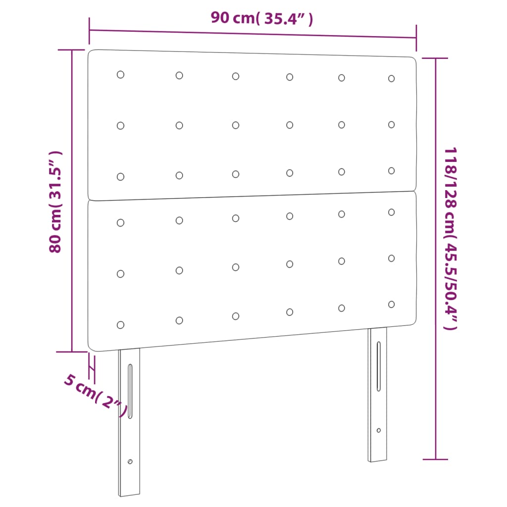 vidaXL Cabeceros 2 unidades de tela negro 90x5x78/88 cm