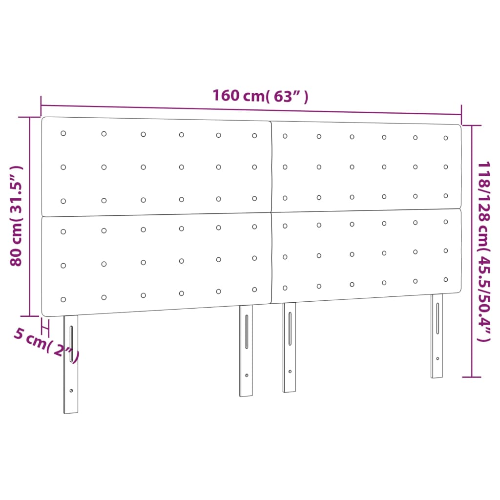 vidaXL Cabeceros 4 unidades de tela color crema 80x5x78/88 cm