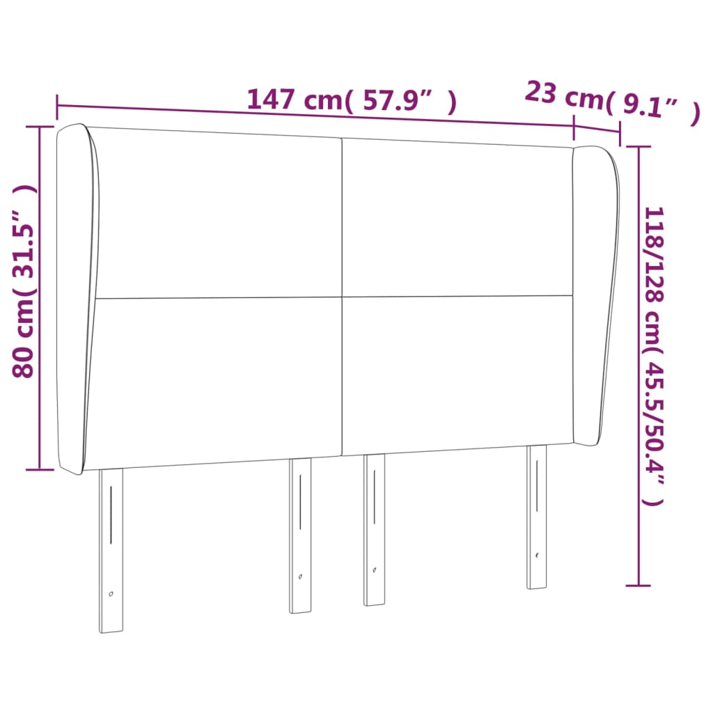 vidaXL Cabecero con orejas de tela negro 147x23x118/128 cm