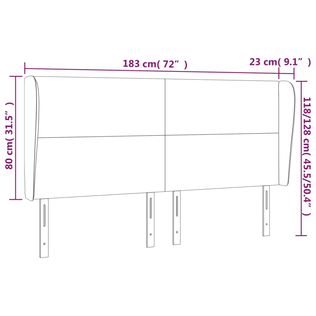 vidaXL Cabecero con orejas de tela negro 183x23x118/128 cm