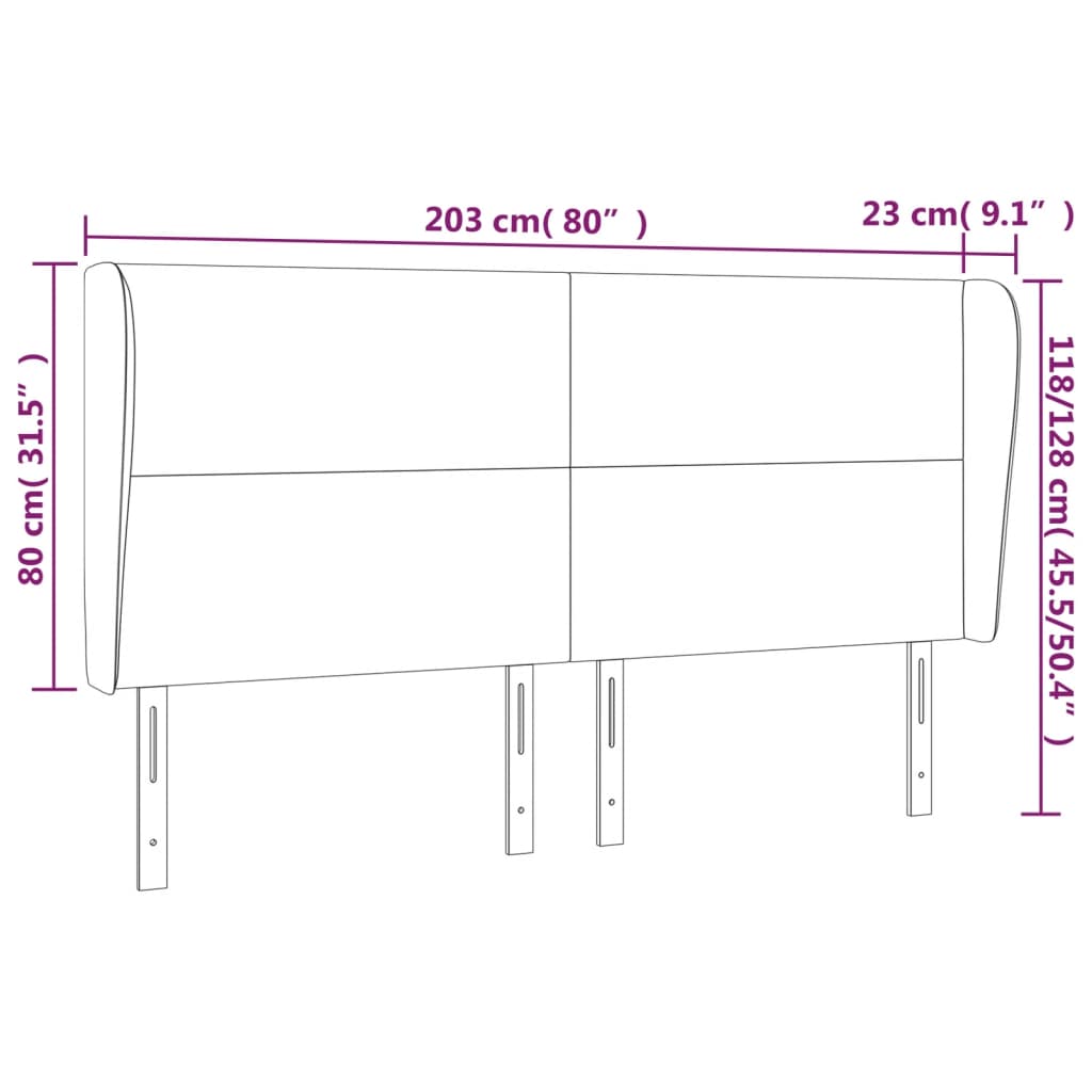 vidaXL Cabecero con orejas de tela gris claro 203x23x118/128 cm