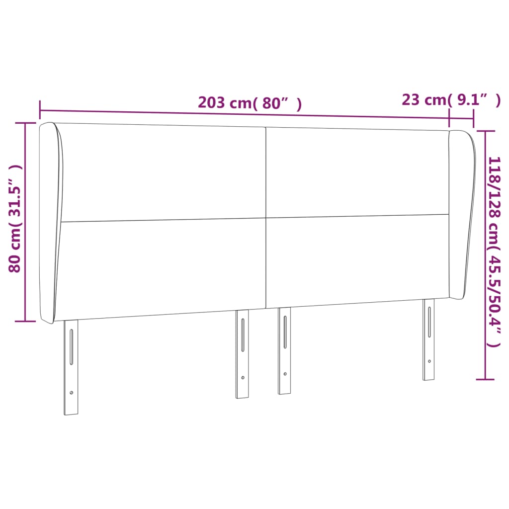 vidaXL Cabecero con orejas cuero sintético gris 203x23x118/128 cm