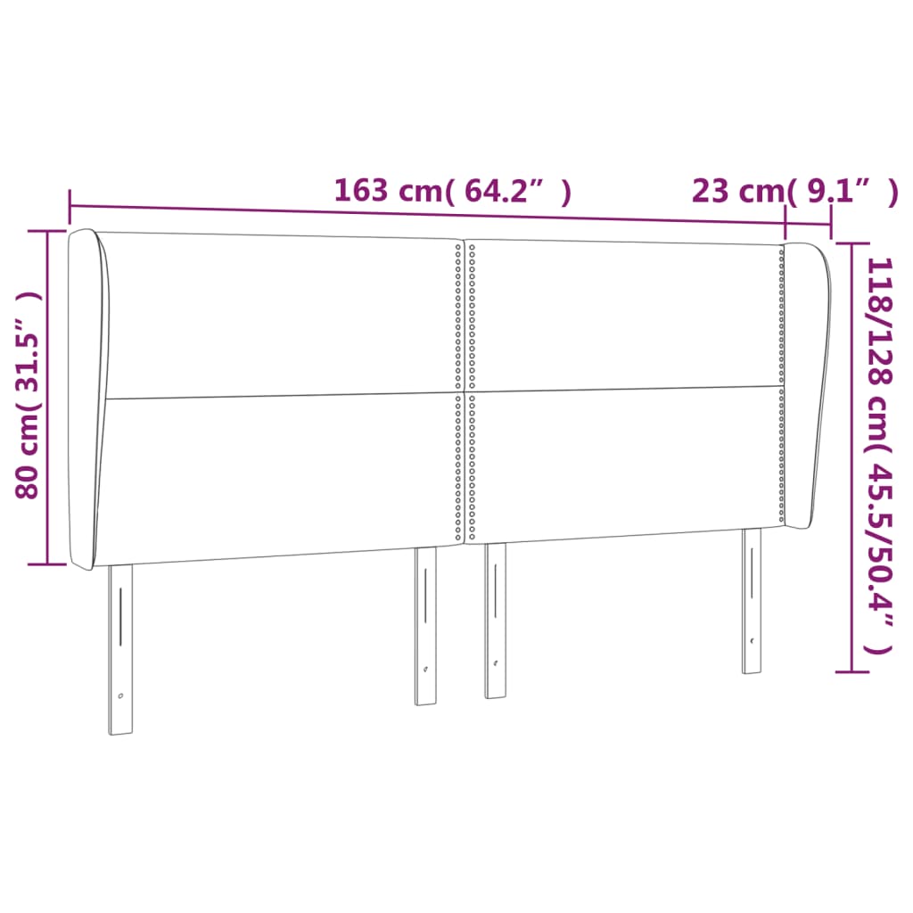 vidaXL Cabecero con orejas de terciopelo rosa 163x23x118/128 cm