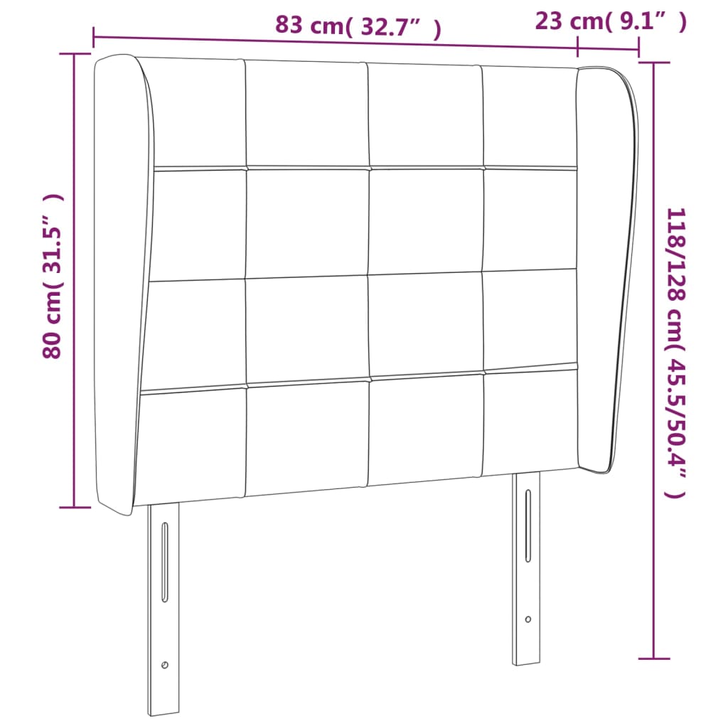 vidaXL Cabecero con orejas de tela negro 83x23x118/128 cm