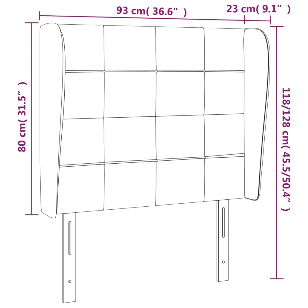 vidaXL Cabecero con orejas de tela color crema 93x23x118/128 cm