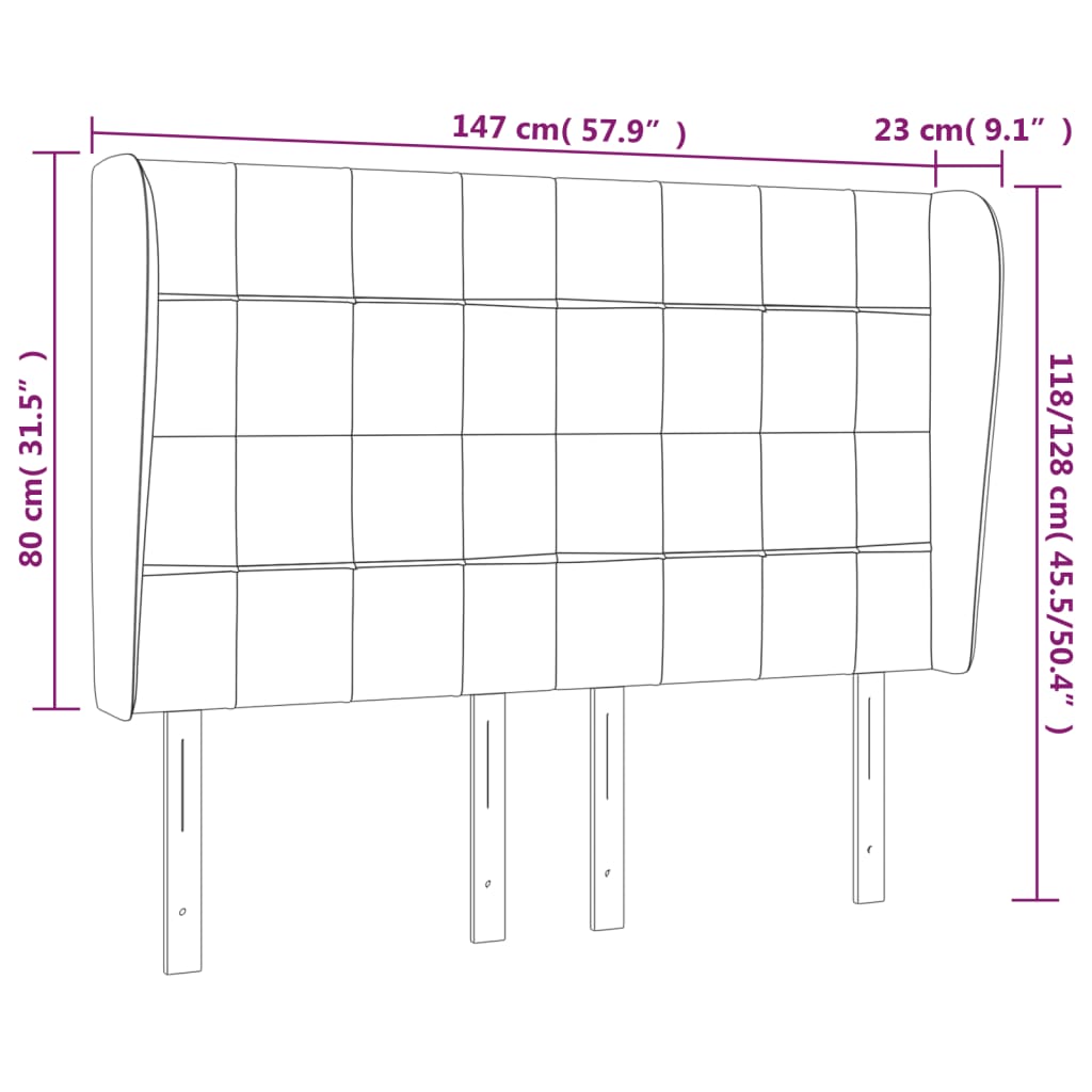 vidaXL Cabecero con orejas de tela negro 147x23x118/128 cm