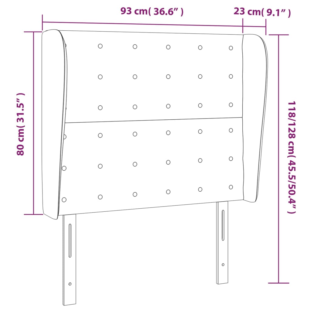 vidaXL Cabecero con orejas de cuero sintético negro 93x23x118/128 cm