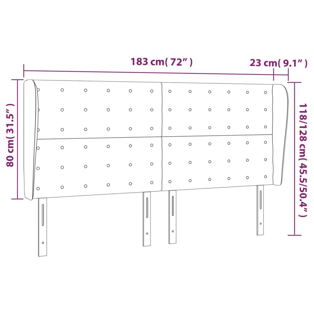 vidaXL Cabecero con orejas cuero sintético negro 183x23x118/128cm