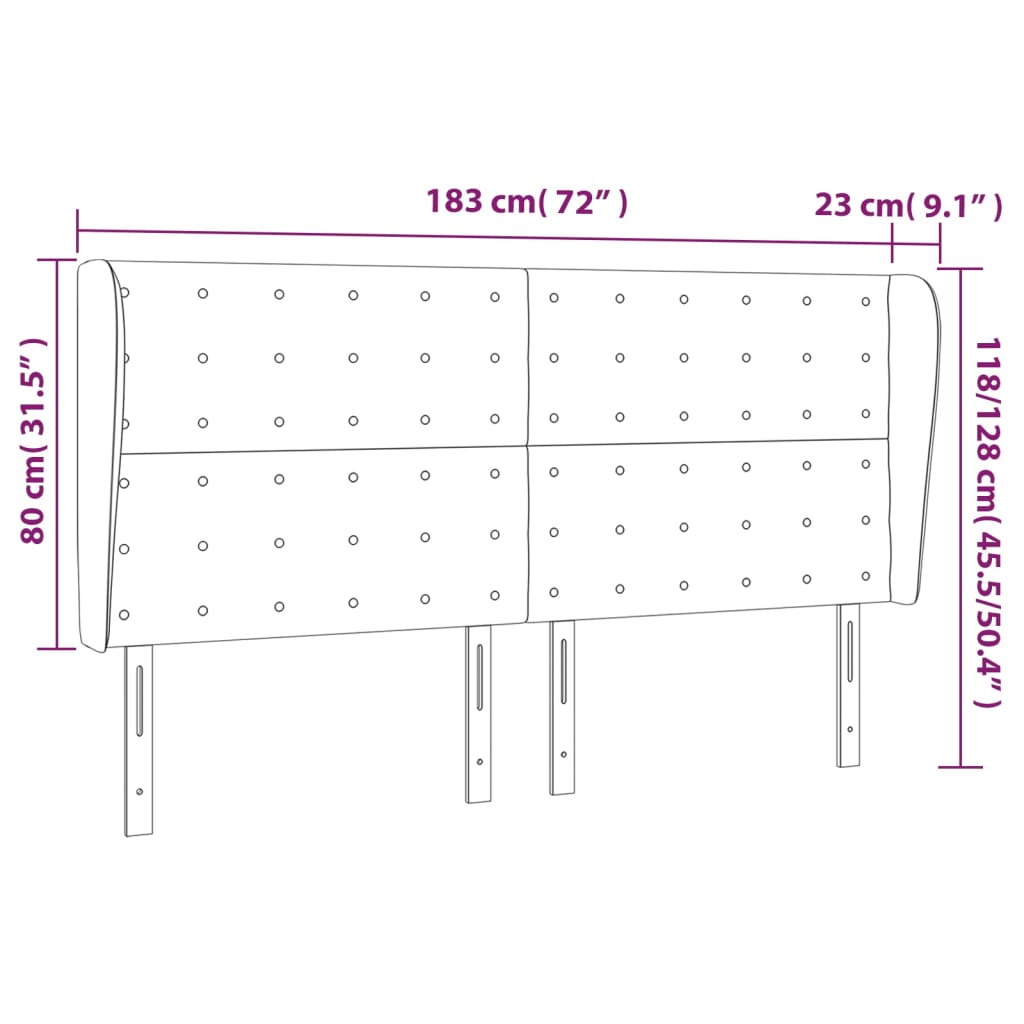 vidaXL Cabecero con orejas cuero sintético capuchino 183x23x118/128 cm