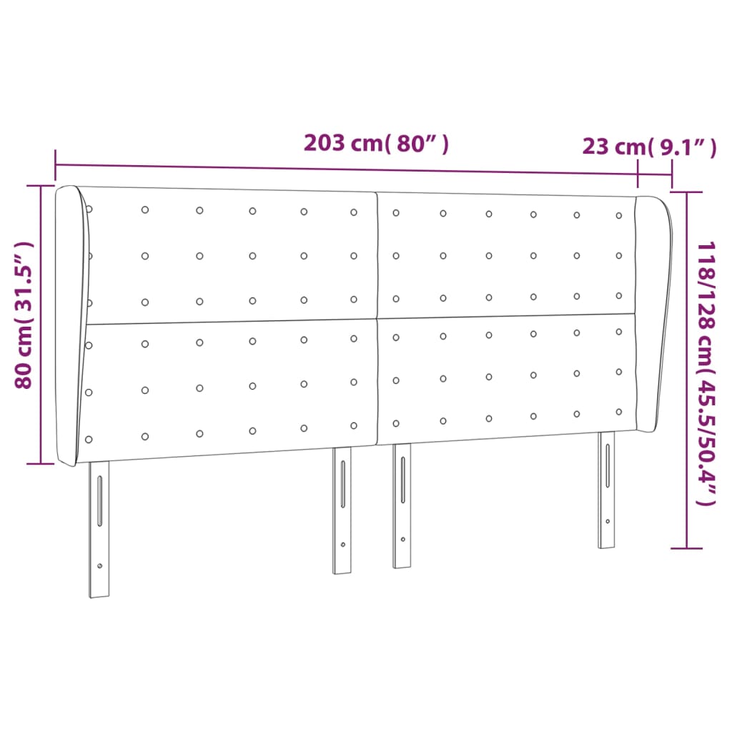 vidaXL Cabecero con orejas cuero sintético gris 203x23x118/128 cm