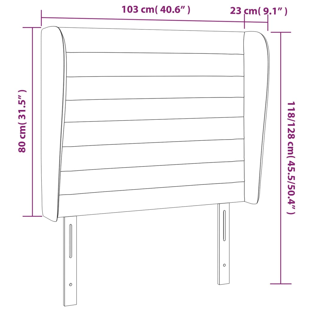 vidaXL Cabecero con orejas de tela negro 103x23x118/128 cm