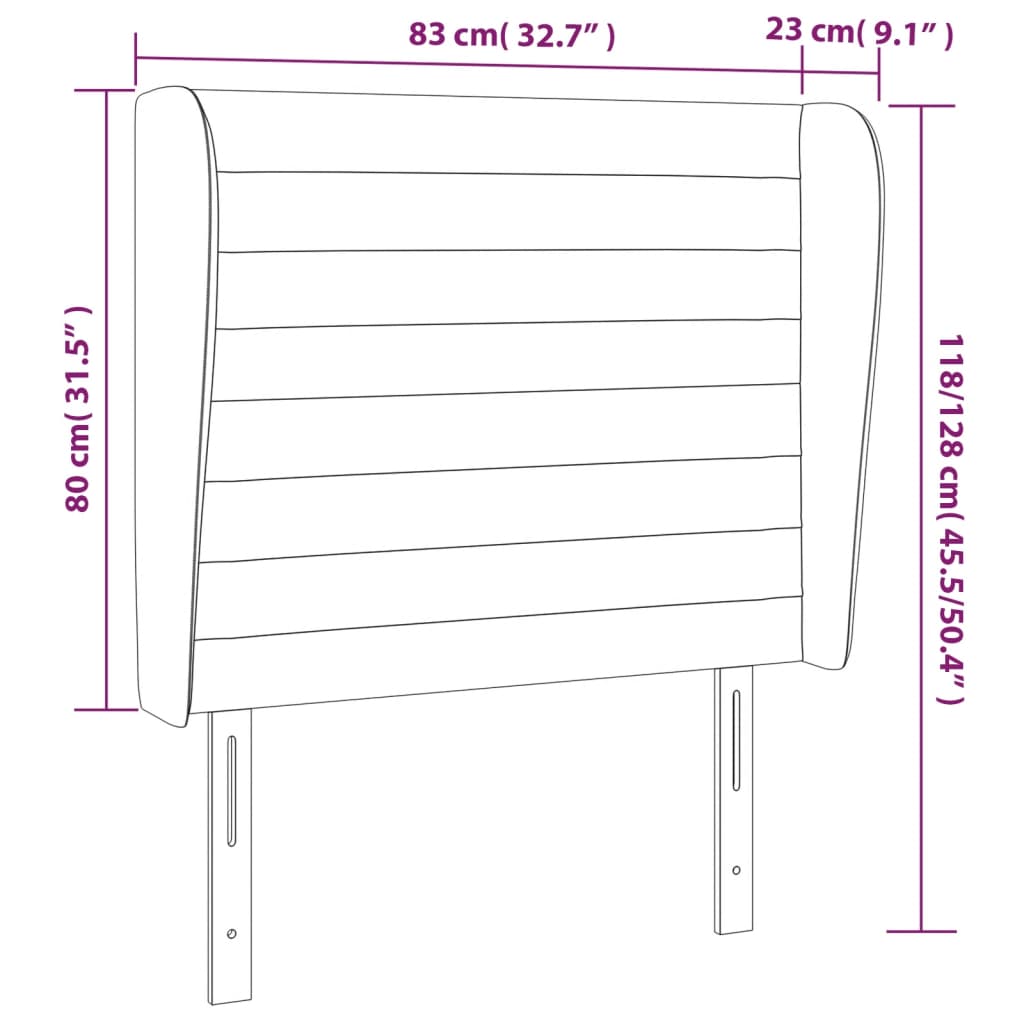 vidaXL Cabecero con orejas de terciopelo gris claro 83x23x118/128 cm