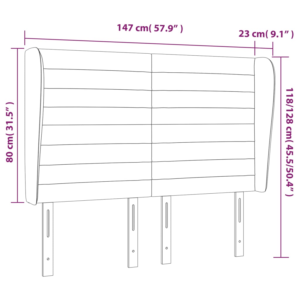 vidaXL Cabecero con orejas de terciopelo rosa 147x23x118/128 cm