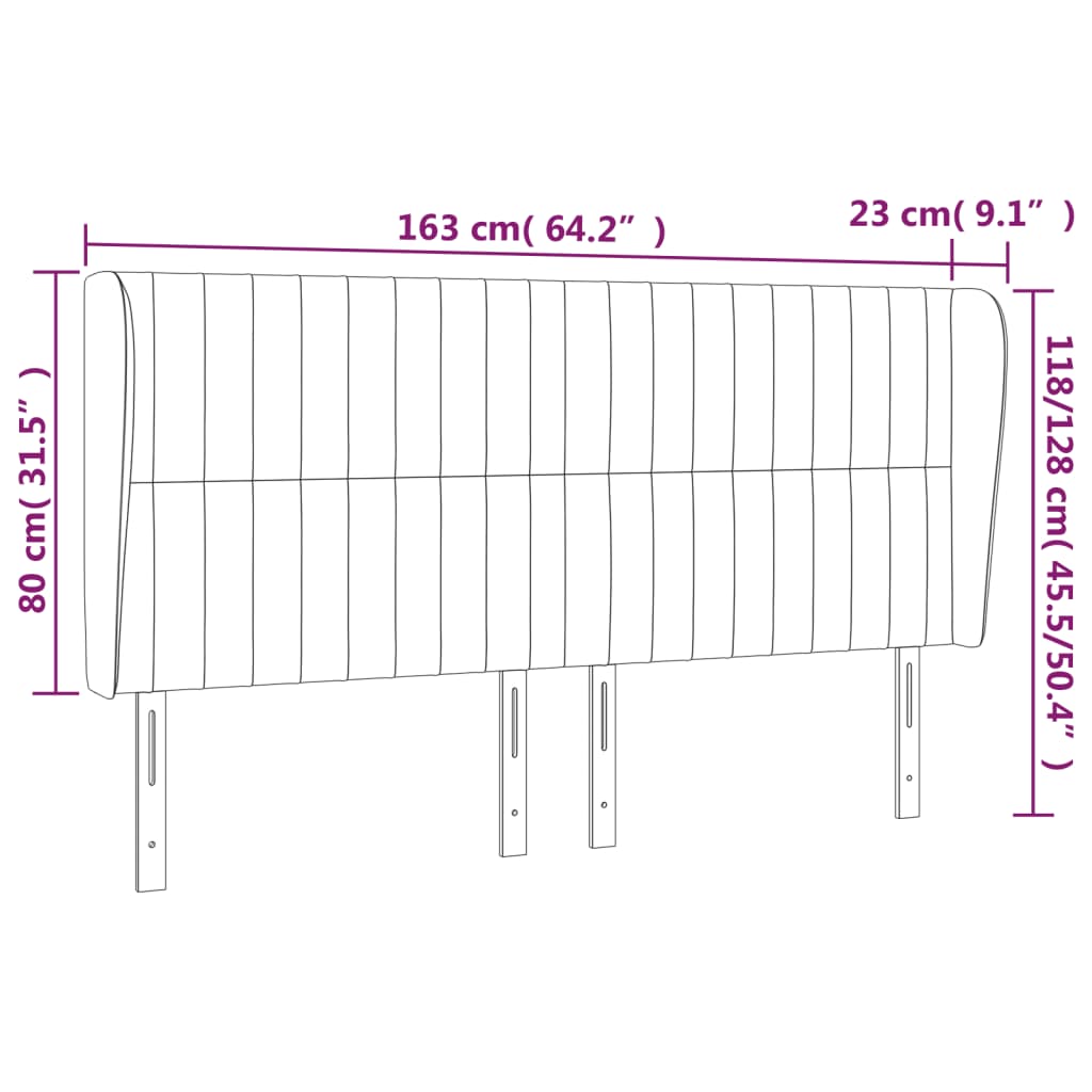 vidaXL Cabecero con orejas de tela gris claro 163x23x118/128 cm