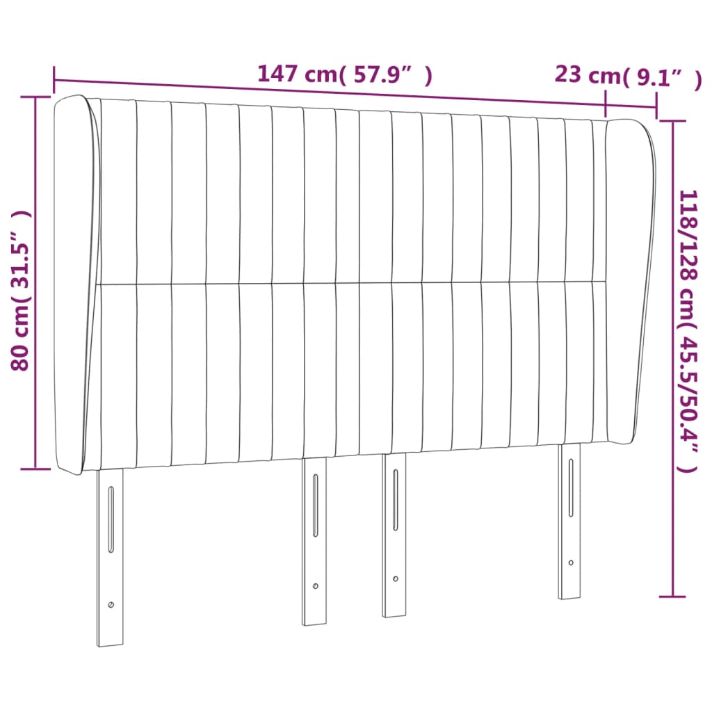 vidaXL Cabecero con orejas de terciopelo gris claro 147x23x118/128 cm