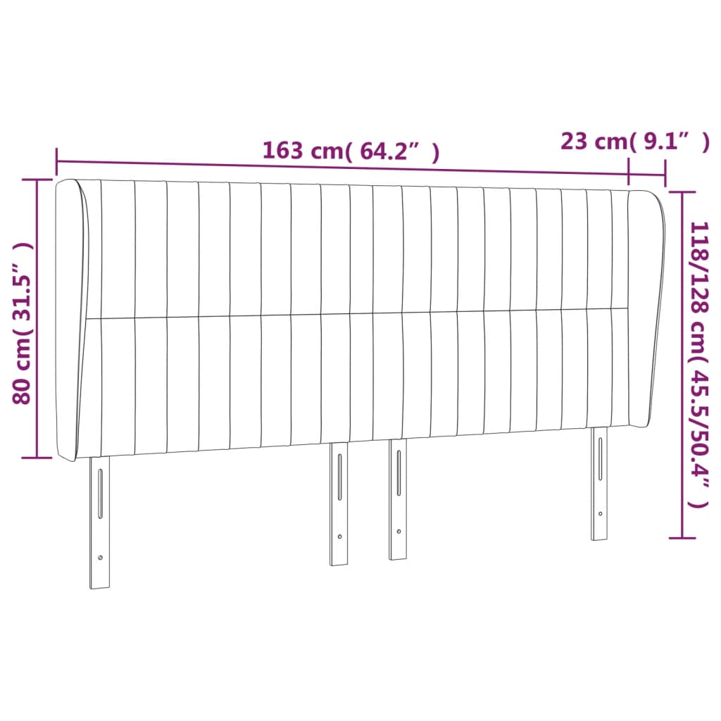 vidaXL Cabecero con orejas de terciopelo gris claro 163x23x118/128 cm