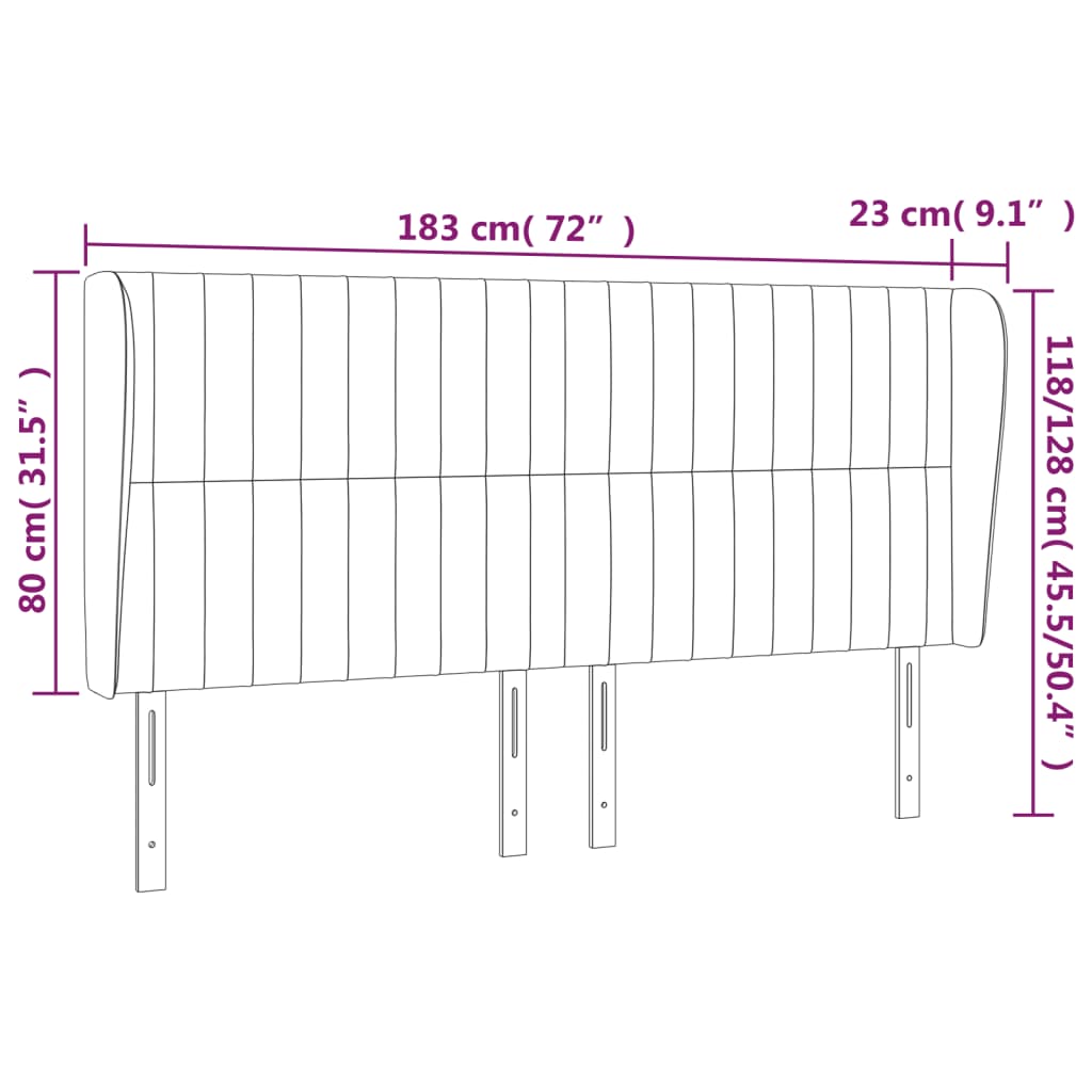 vidaXL Cabecero con orejas de terciopelo gris claro 183x23x118/128 cm