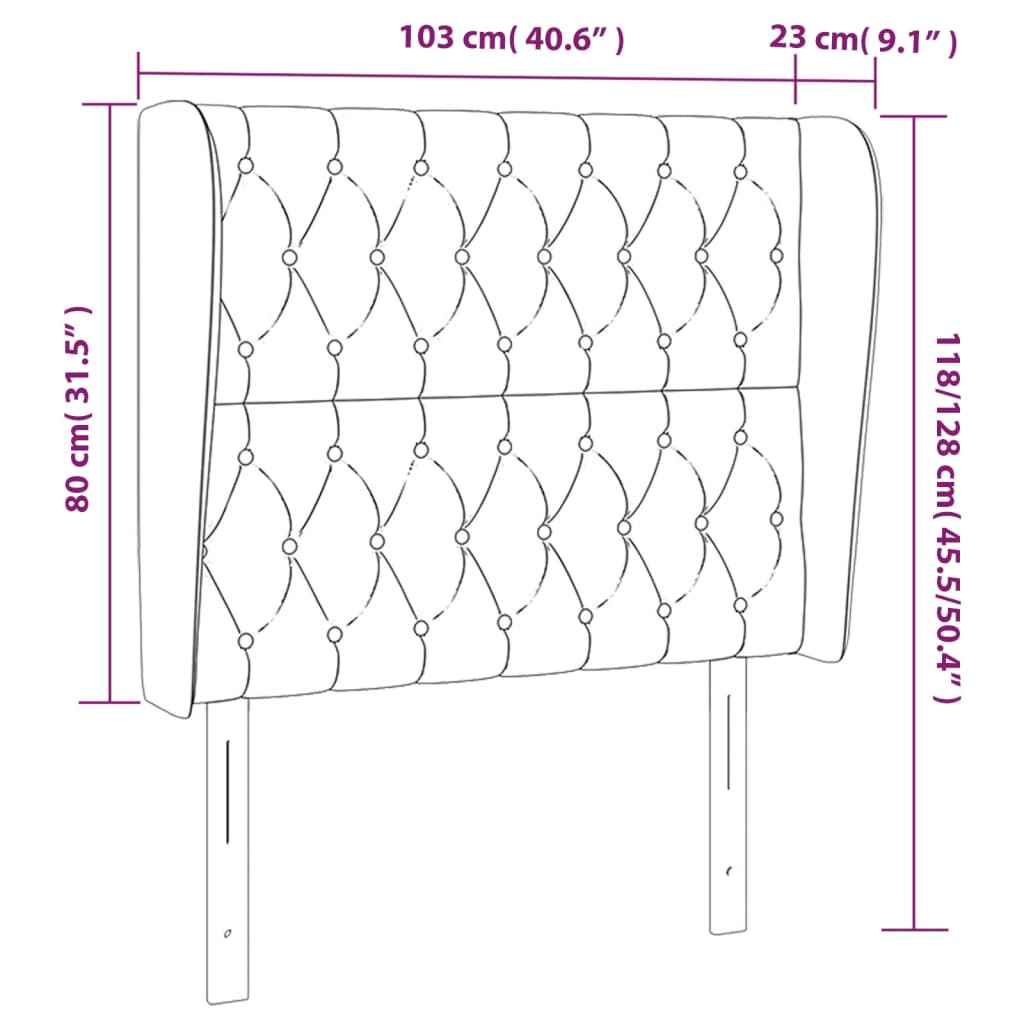 vidaXL Cabecero con orejas de tela gris claro 103x23x118/128 cm