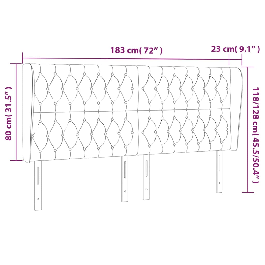 vidaXL Cabecero con orejas de tela marrón oscuro 183x23x118/128 cm