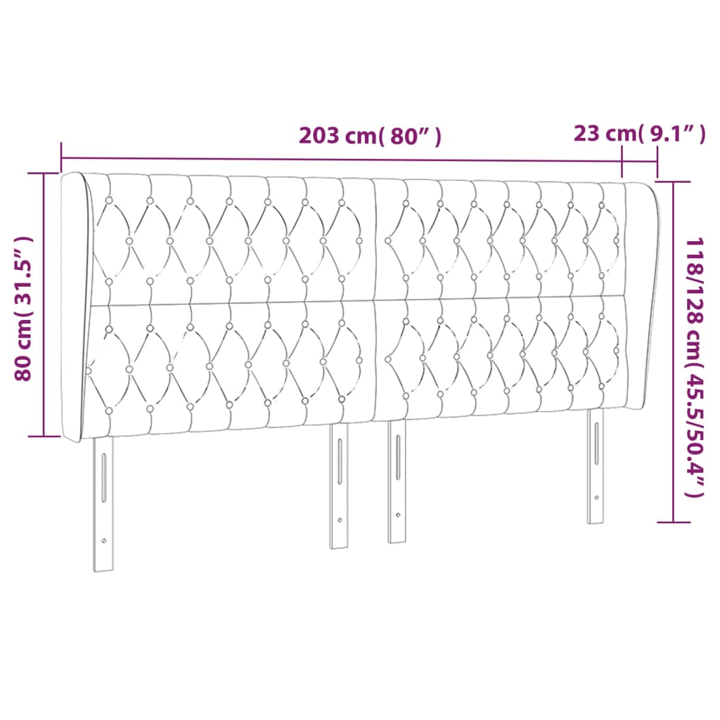 vidaXL Cabecero con orejas de tela marrón oscuro 203x23x118/128 cm