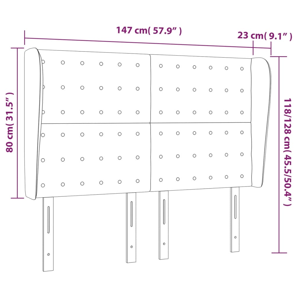 vidaXL Cabecero con orejas de tela negro 147x23x118/128 cm