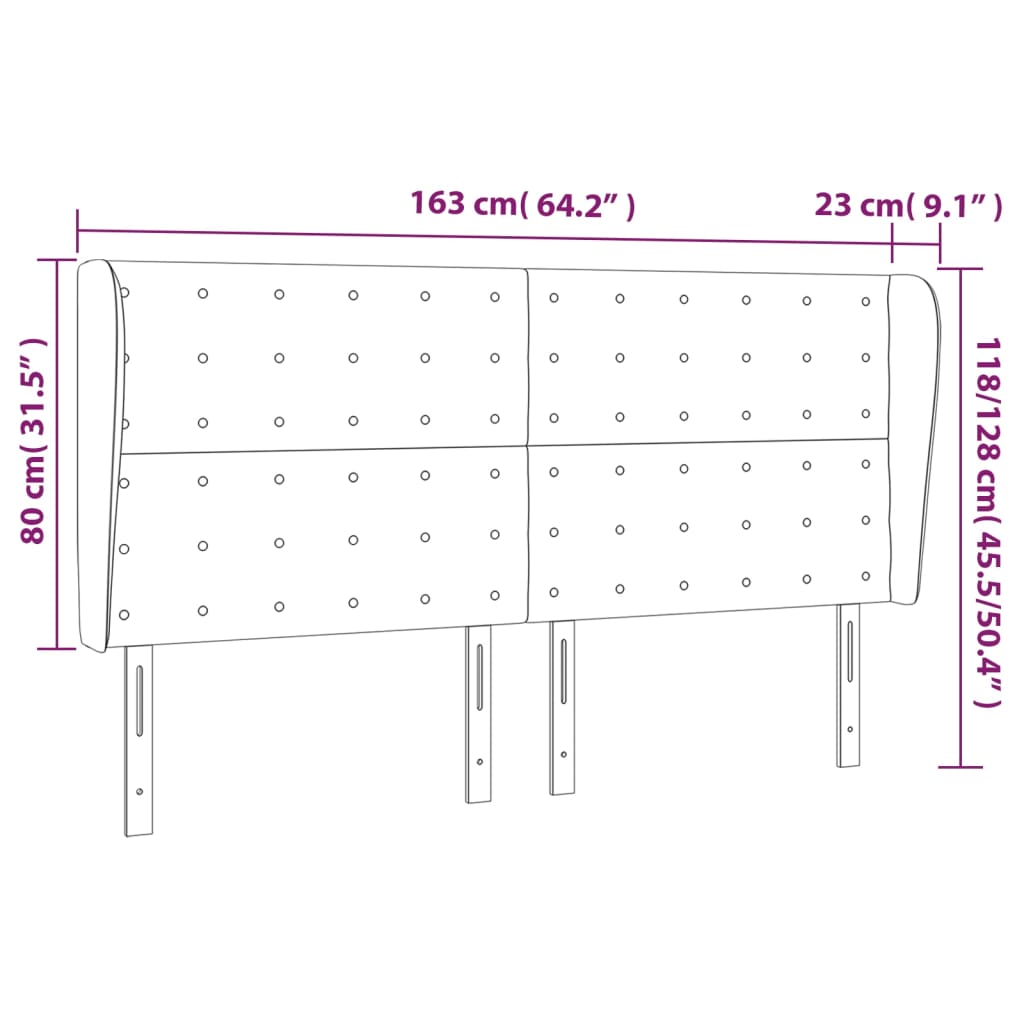 vidaXL Cabecero con orejas de tela gris claro 163x23x118/128 cm