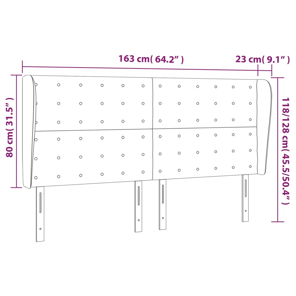 vidaXL Cabecero con orejas de tela negro 163x23x118/128 cm