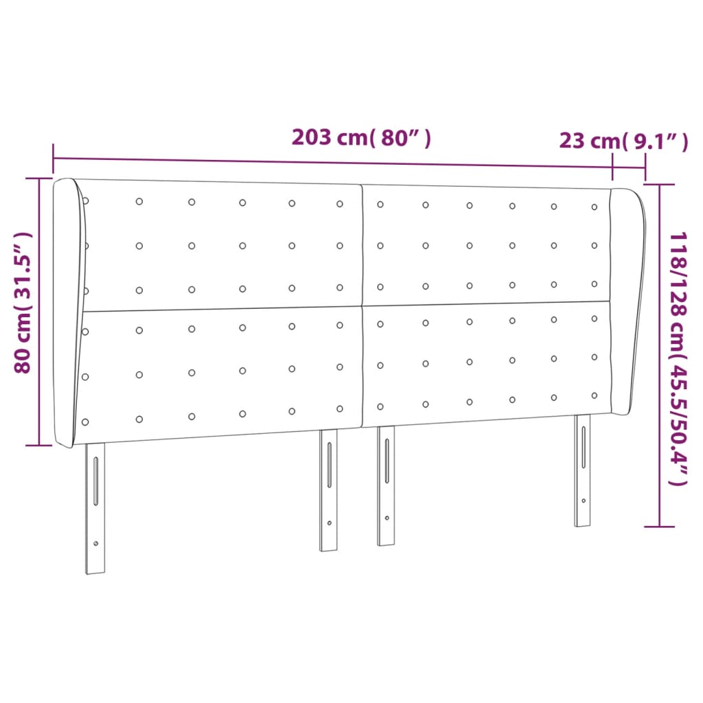 vidaXL Cabecero con orejas de tela gris claro 203x23x118/128 cm