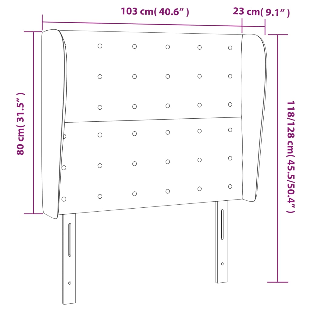 vidaXL Cabecero con orejas de terciopelo verde oscuro 103x23x118/128cm