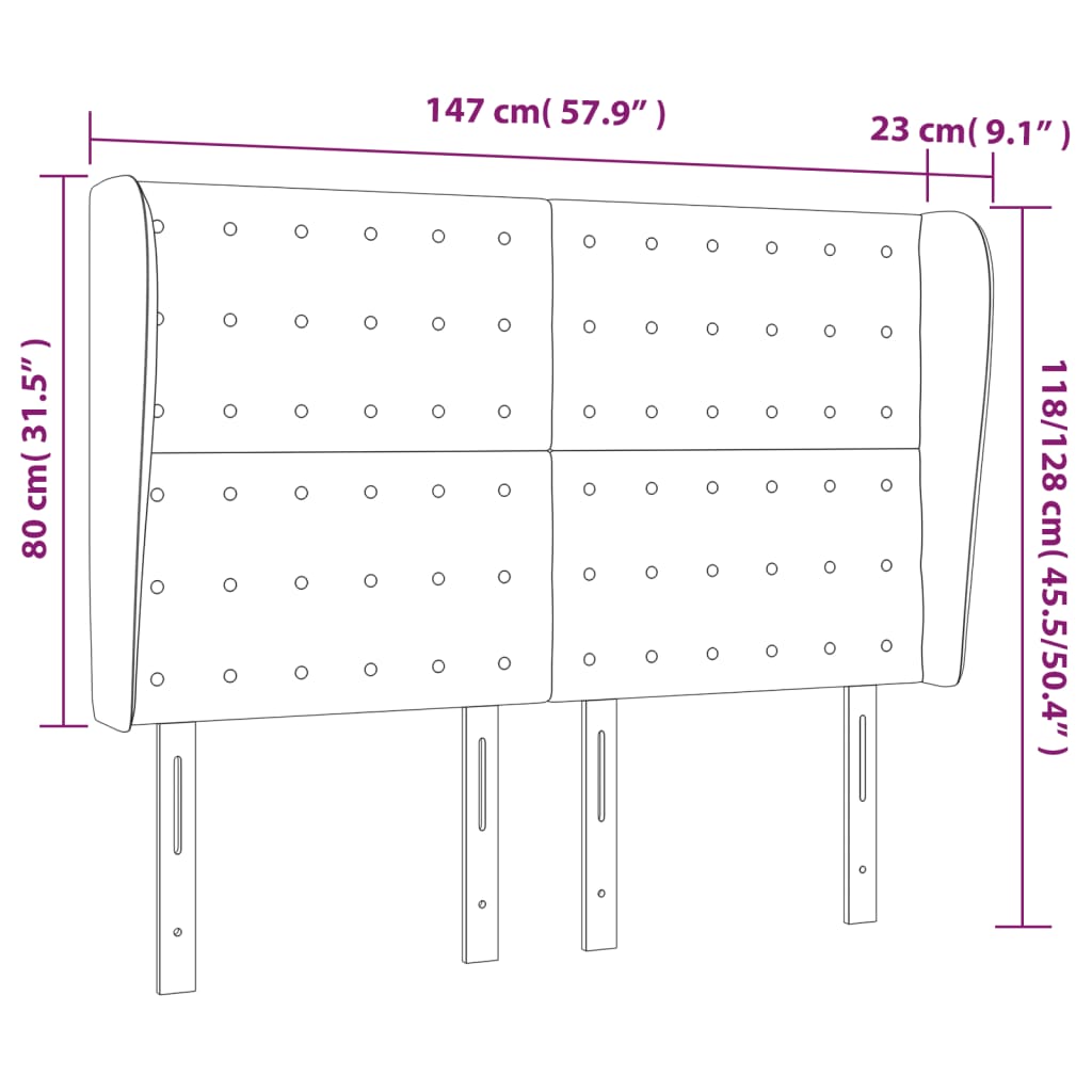 vidaXL Cabecero con orejas de terciopelo gris claro 147x23x118/128 cm