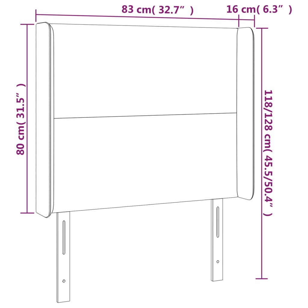 vidaXL Cabecero con orejas de terciopelo gris claro 83x16x118/128 cm