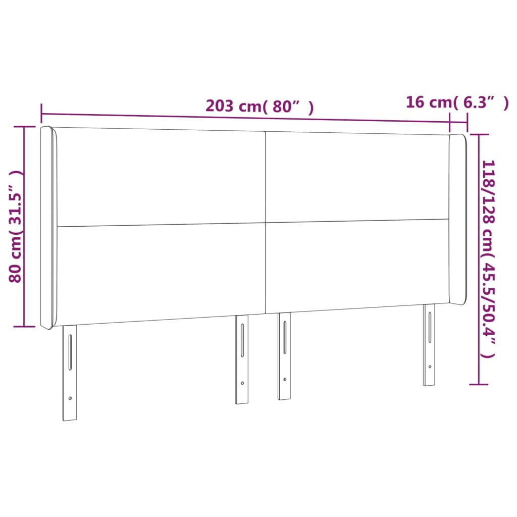 vidaXL Cabecero con orejas de terciopelo rosa 203x16x118/128 cm