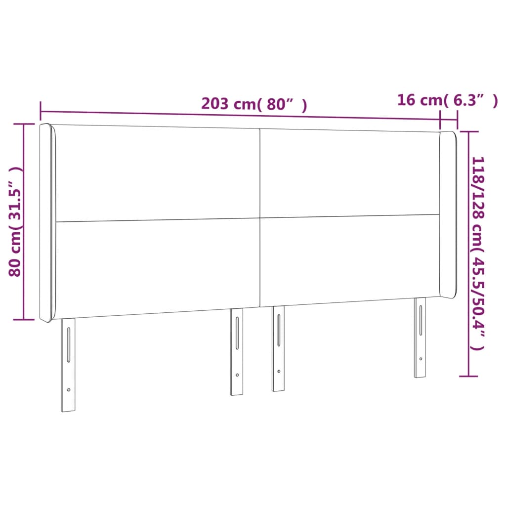 vidaXL Cabecero con orejas cuero sintético capuchino 203x16x118/128 cm