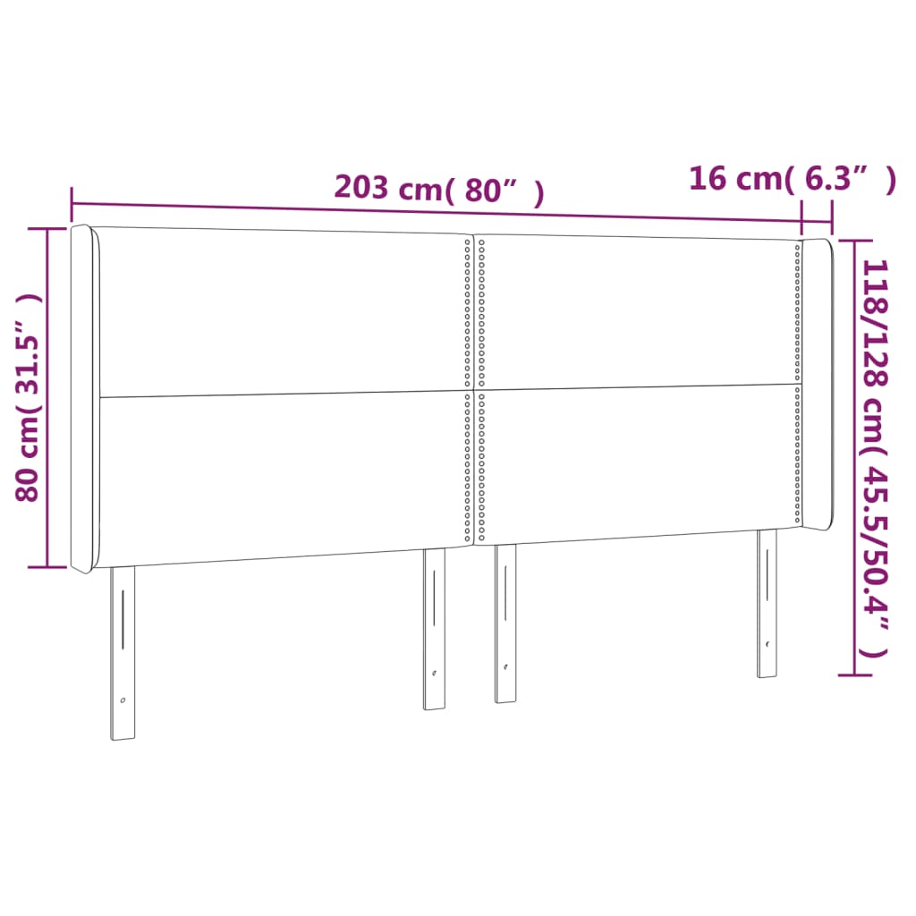 vidaXL Cabecero con orejas de terciopelo rosa 203x16x118/128 cm