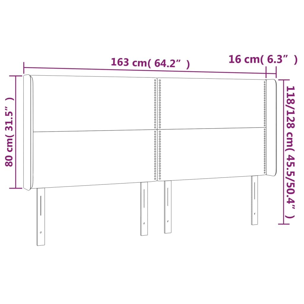 vidaXL Cabecero con orejas de cuero sintético blanco 163x16x118/128 cm