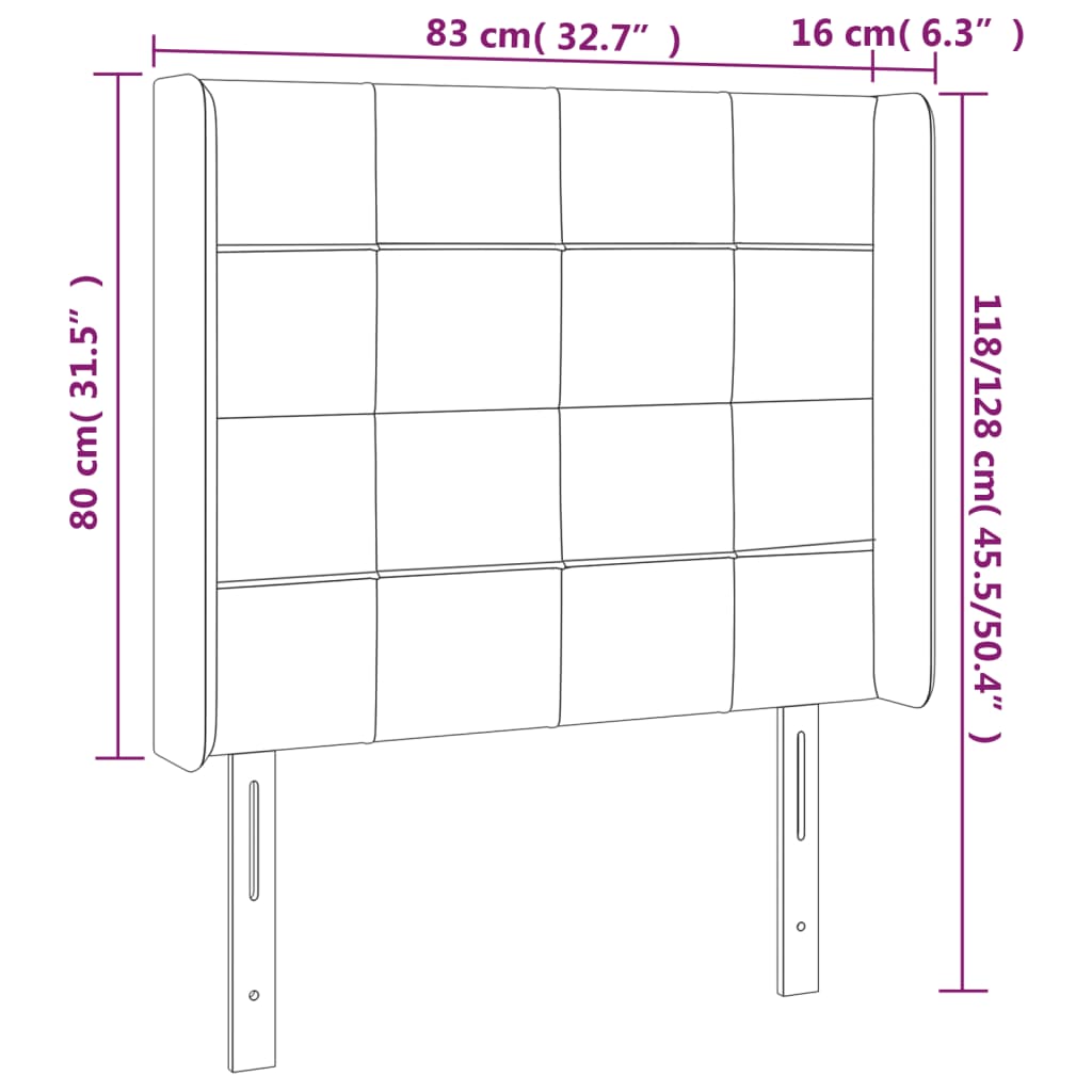 vidaXL Cabecero con orejas de tela negro 83x16x118/128 cm