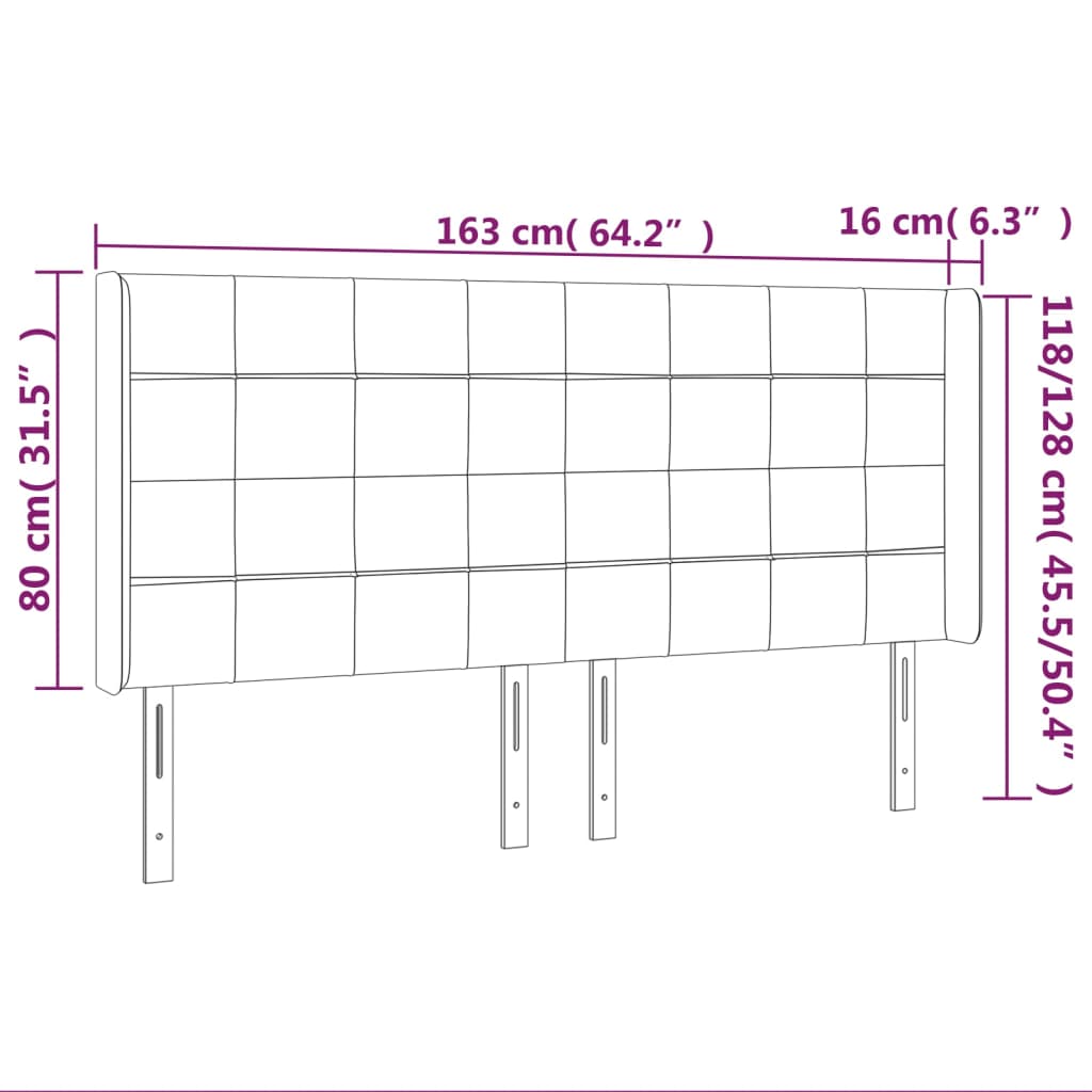 vidaXL Cabecero con orejas de tela negro 163x16x118/128 cm