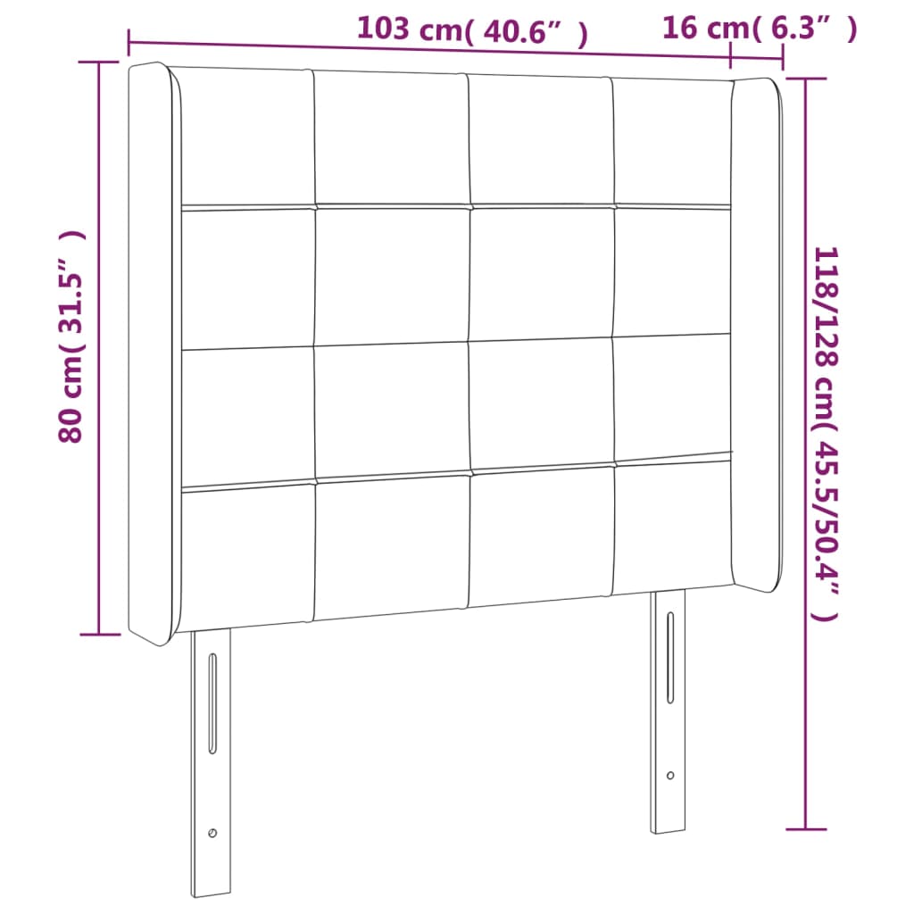 vidaXL Cabecero con orejas de terciopelo negro 103x16x118/128 cm