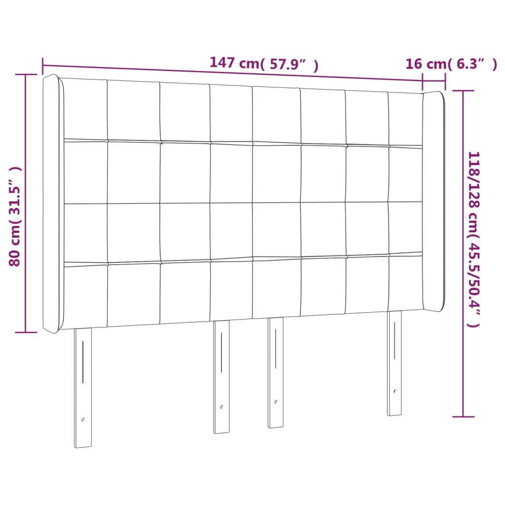 vidaXL Cabecero con orejas de terciopelo rosa 147x16x118/128 cm