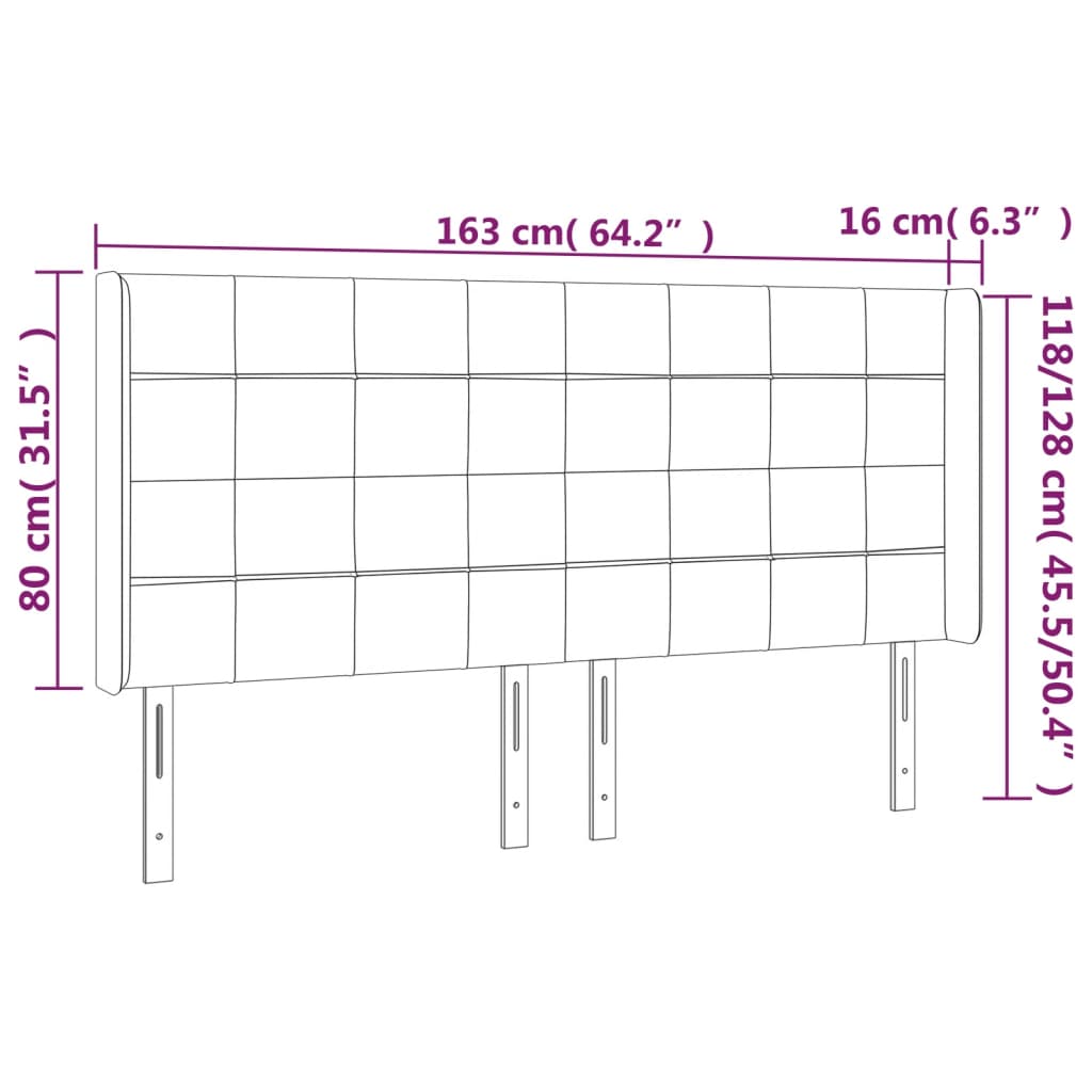 vidaXL Cabecero con orejas de terciopelo gris claro 163x16x118/128 cm