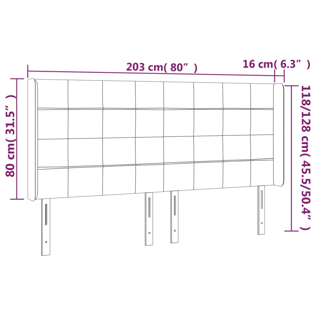 vidaXL Cabecero con orejas de terciopelo gris claro 203x16x118/128 cm