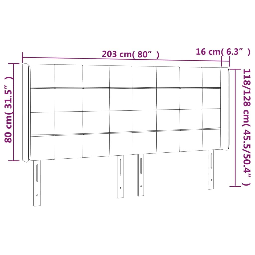 vidaXL Cabecero con orejas de terciopelo rosa 203x16x118/128 cm