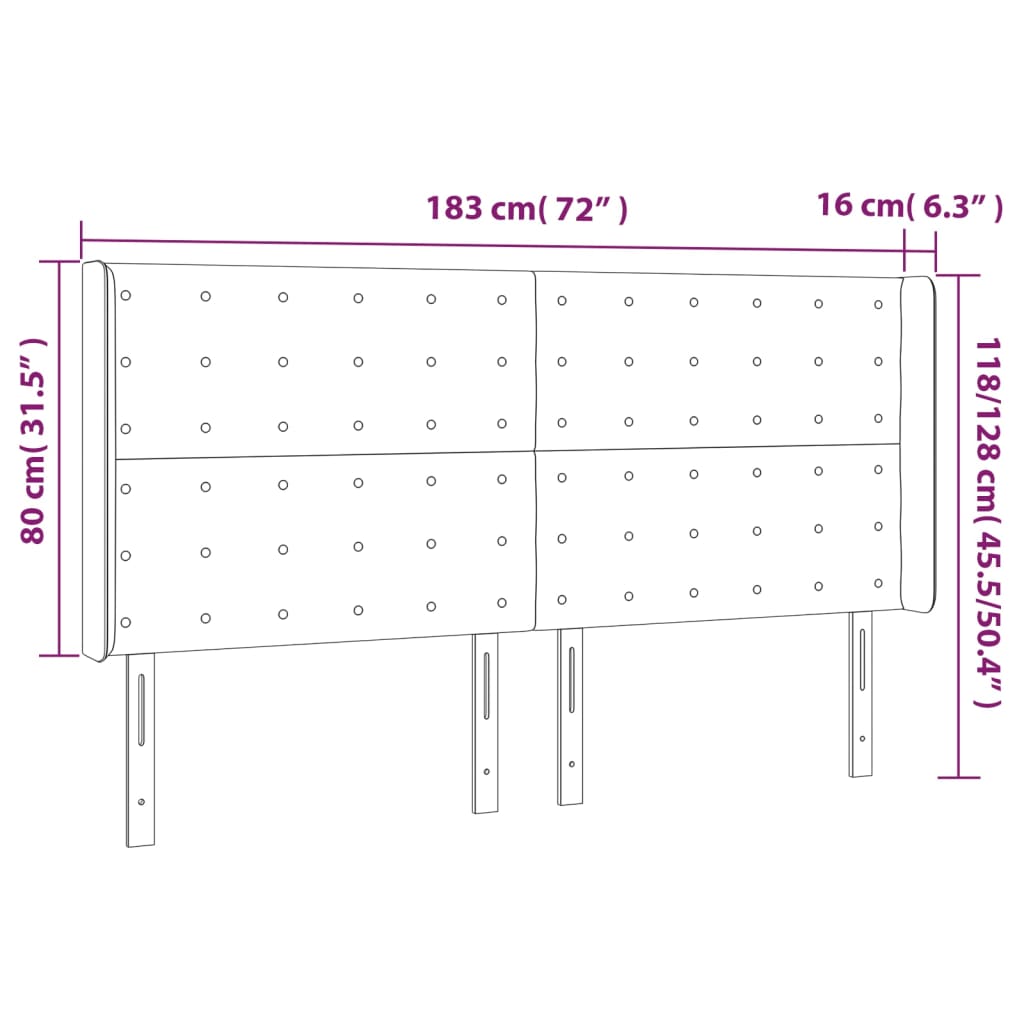 vidaXL Cabecero con orejas cuero sintético negro 183x16x118/128 cm