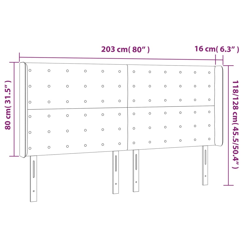 vidaXL Cabecero con orejas cuero sintético capuchino 203x16x118/128 cm