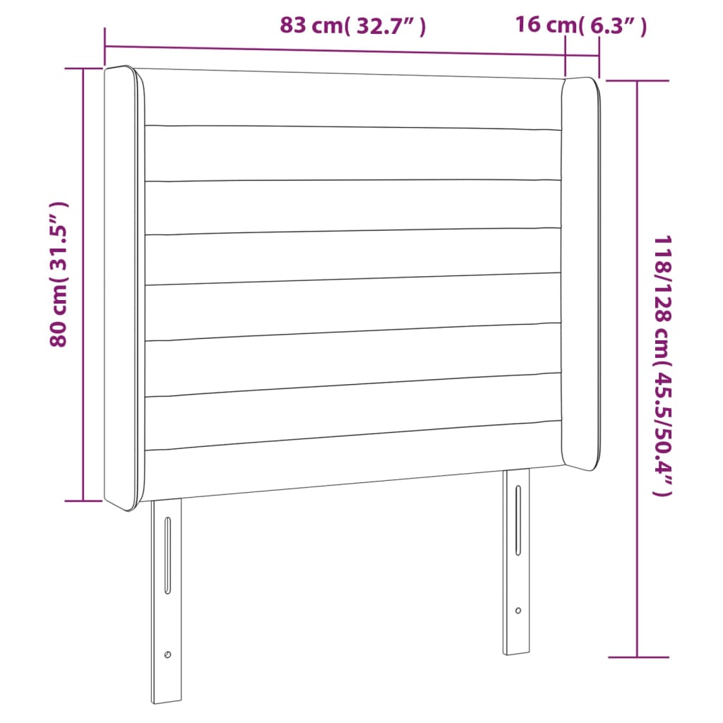 vidaXL Cabecero con orejas de terciopelo gris claro 83x16x118/128 cm