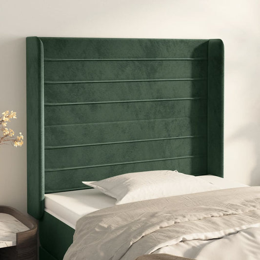 vidaXL Cabecero con orejas de terciopelo verde oscuro 83x16x118/128 cm